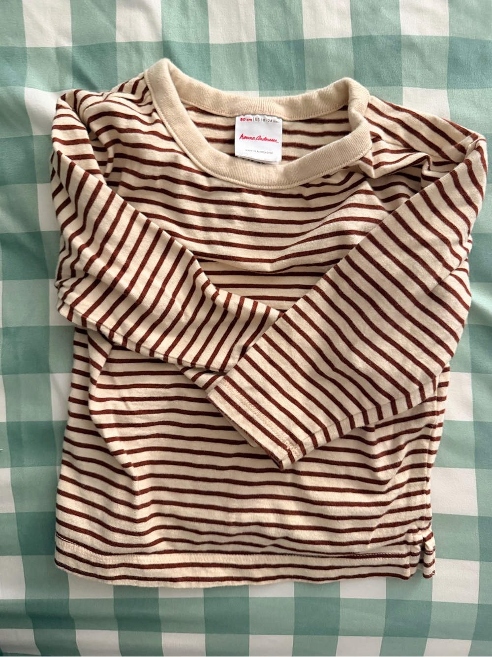 Hanna Andersson Cream & Brown Striped Long-Sleeve Tee NWOT 18-24 Months